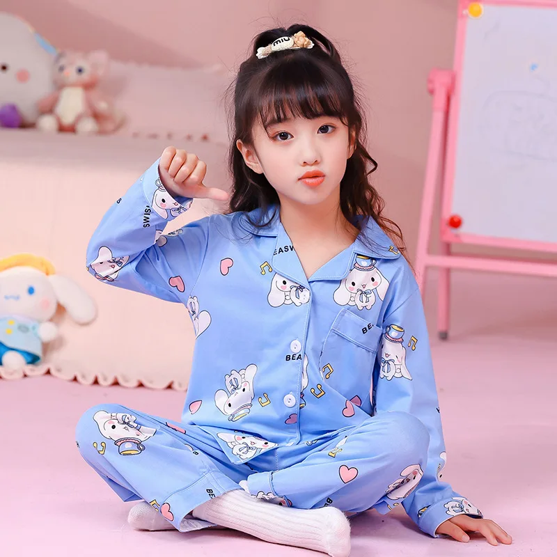 

Lovely Cinnamoroll Girls Pajama Sets Korea Style Cartoon Print Gal Nightwear Set Soft Comfortable Breathable Home Clothes Autumn