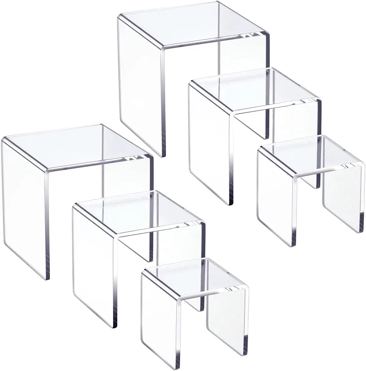 

Clear Acrylic Display Risers 2 Sets, 3-Tier Stands for Funko Pop Figures, Dessert, Jewelry - 3"x4"x5"