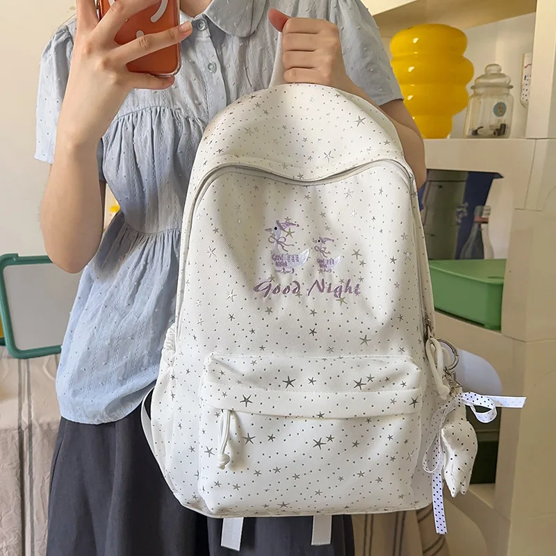 2026 New Star Printed Backpack Casual Sweet and Fresh Solid Color Large Capacity College Student Backpack ﻿