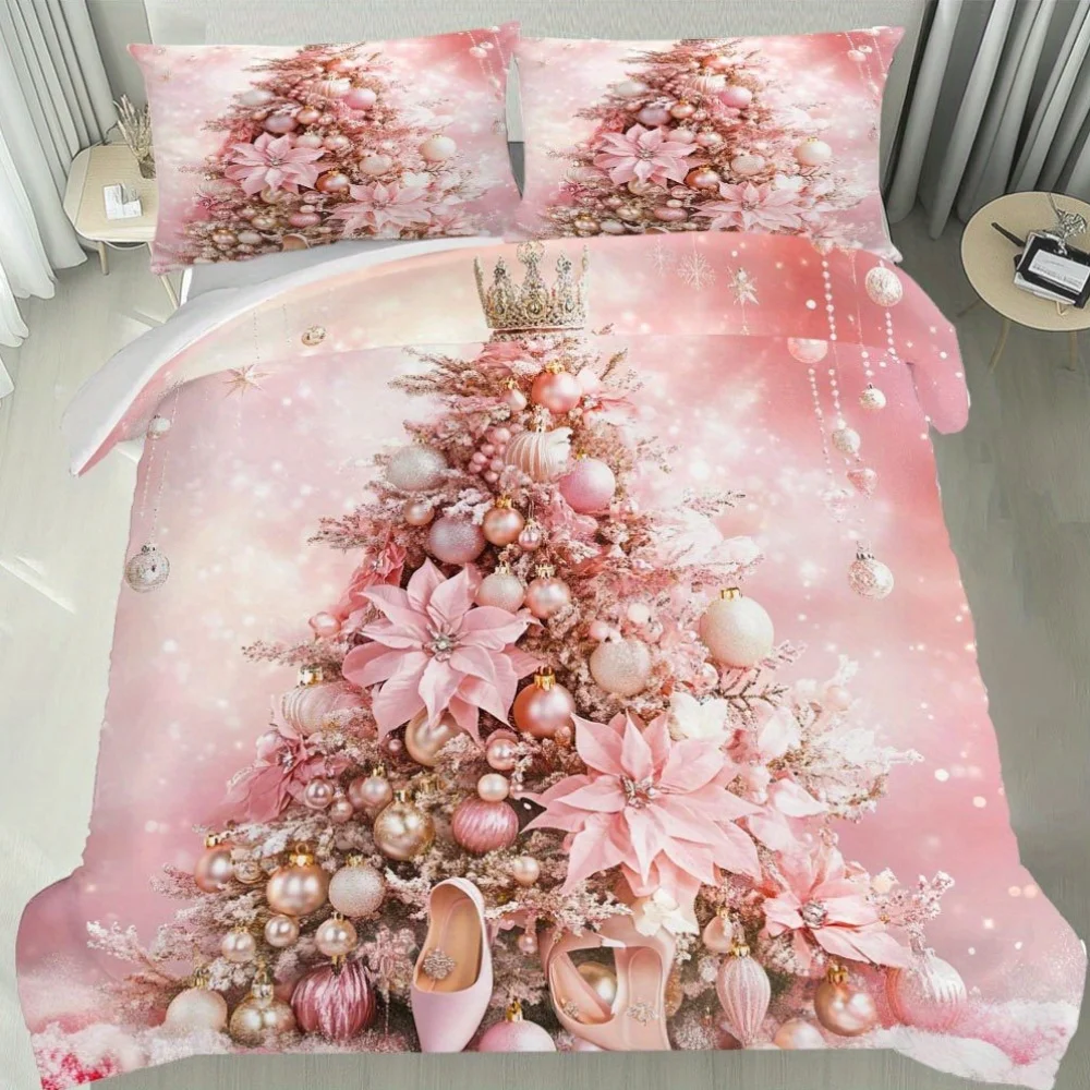 [cusso-da-letto-natalizio-festivo]-set-copripiumino-latacaca-2-3-pezzi-con-motivo-albero-di-natale-rosa--set-biancheria-da-letto-festoso-ed-elegante