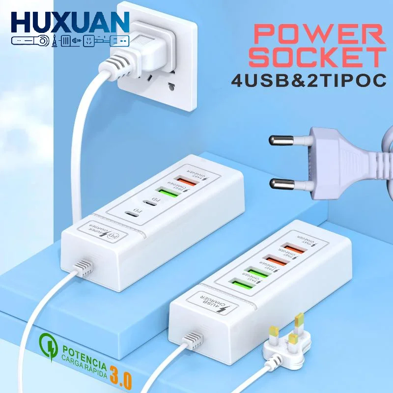 USB C Charger Power Strip Multi Ports Fast Charging EU Plug Power Adapter for All USB Enabled Devices