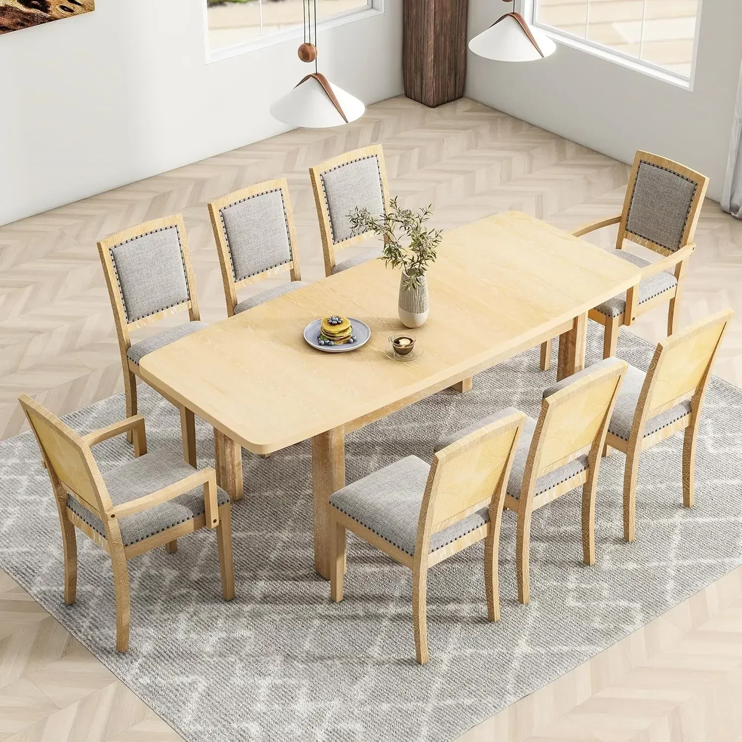 

9-Piece Rectangular Dining Table Set for 8 Extendable Kitchen Table Set with 8 Dining Chairs, Dining Table and 8 Chairs Set