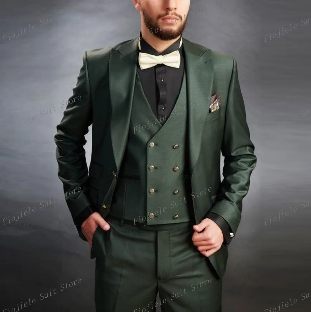 

Male Army Green Men Suit Business Prom Groom Groomsman Wedding Party 3-Piece Set Formal Occasions Tuxedo Jacket Vest Pants