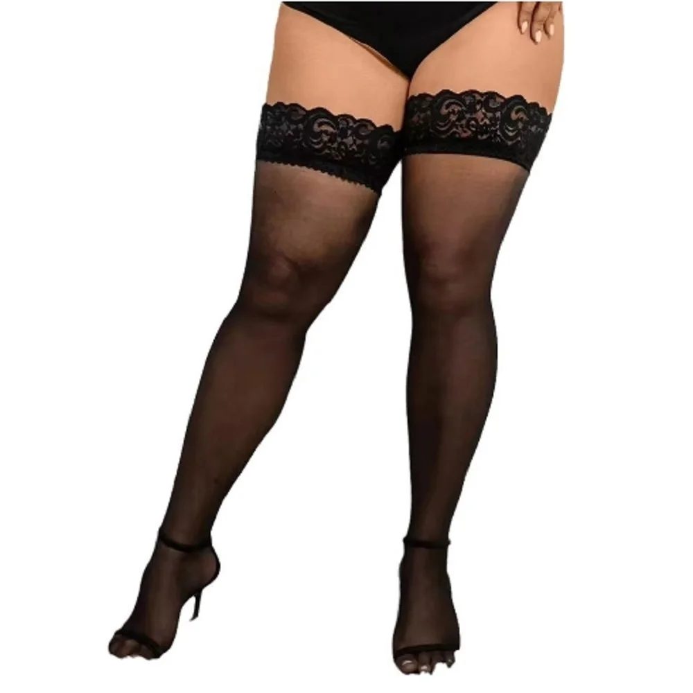 Bas en dentelle ultra-fine pour femme, grande taille, cuisse haute, haut en dentelle, chaussettes injLace