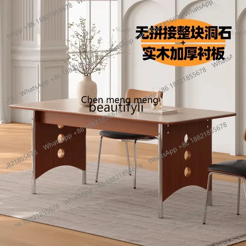 Off-white rock slab dining table French square household small apartment dining table and chair combination