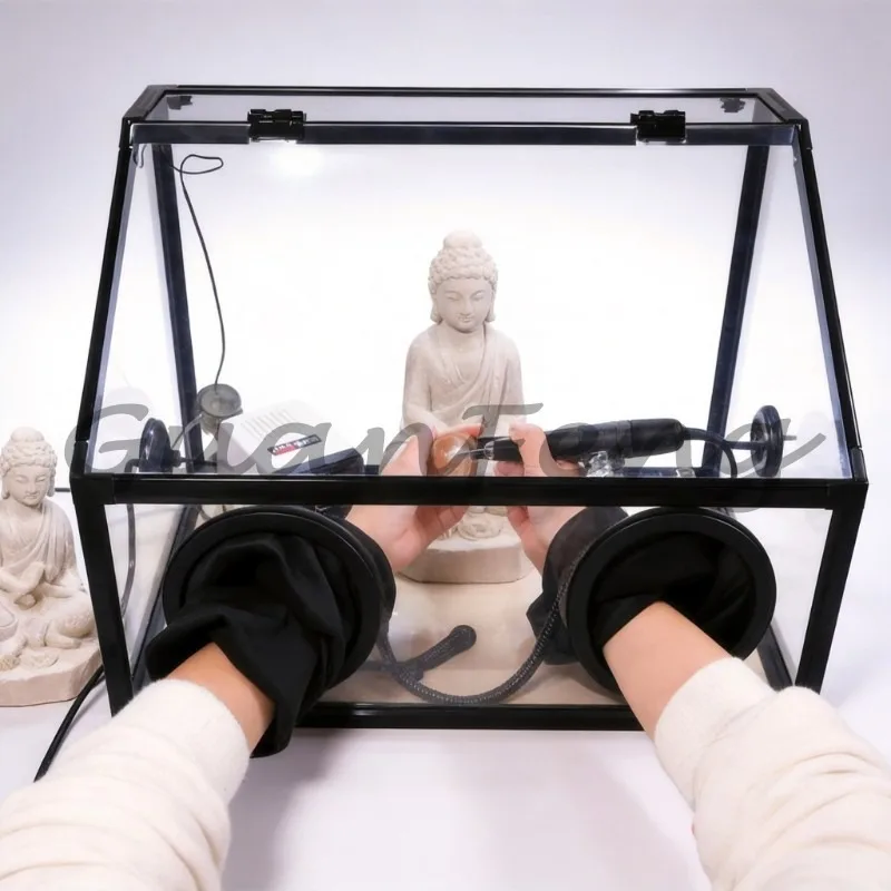 Clear Acrylic Dust‑Proof Polishing Cover With Operating Glove Holes, Removable Portable Dust Box for Jade Beeswax Carving