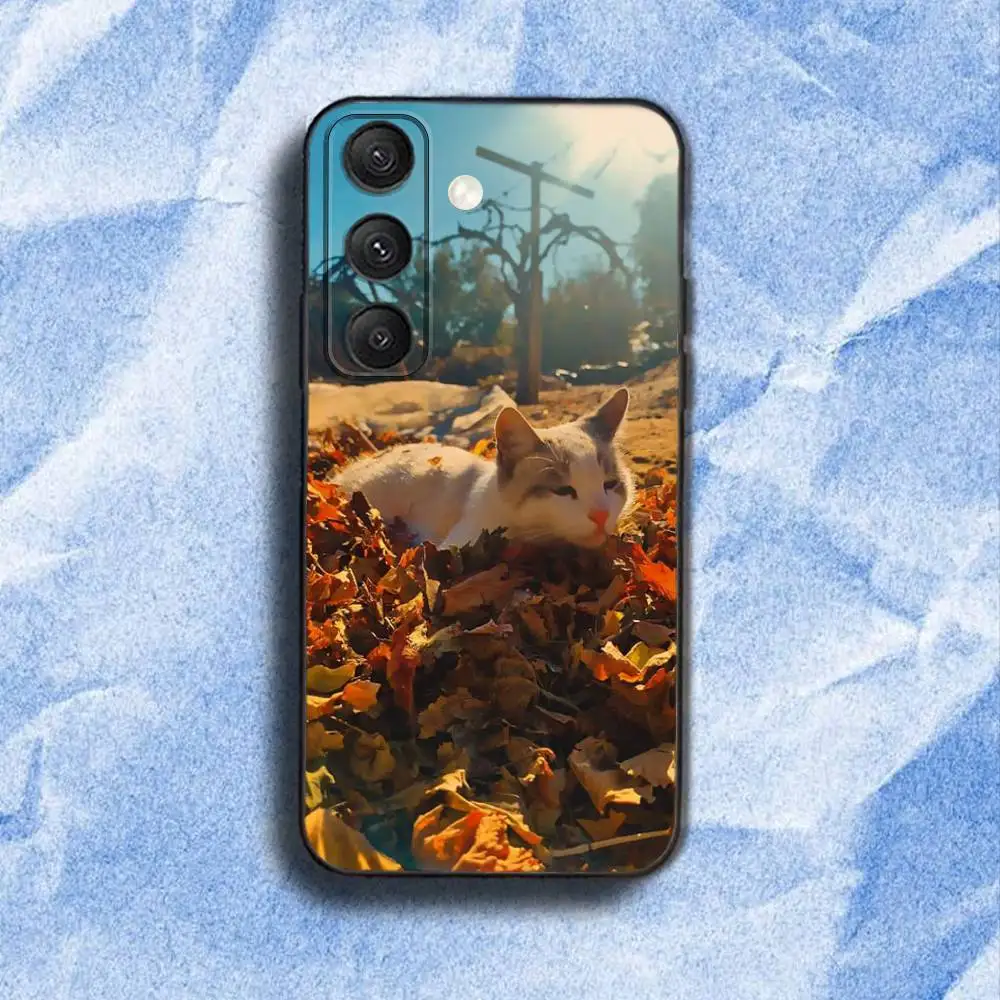 A-Autumn L-leaves cat 電話ケース Samsung S 25、24、23、22、30、21、10、9、ウルトラ、プラス、ライト、FE、4、5G ブラックソフトケース