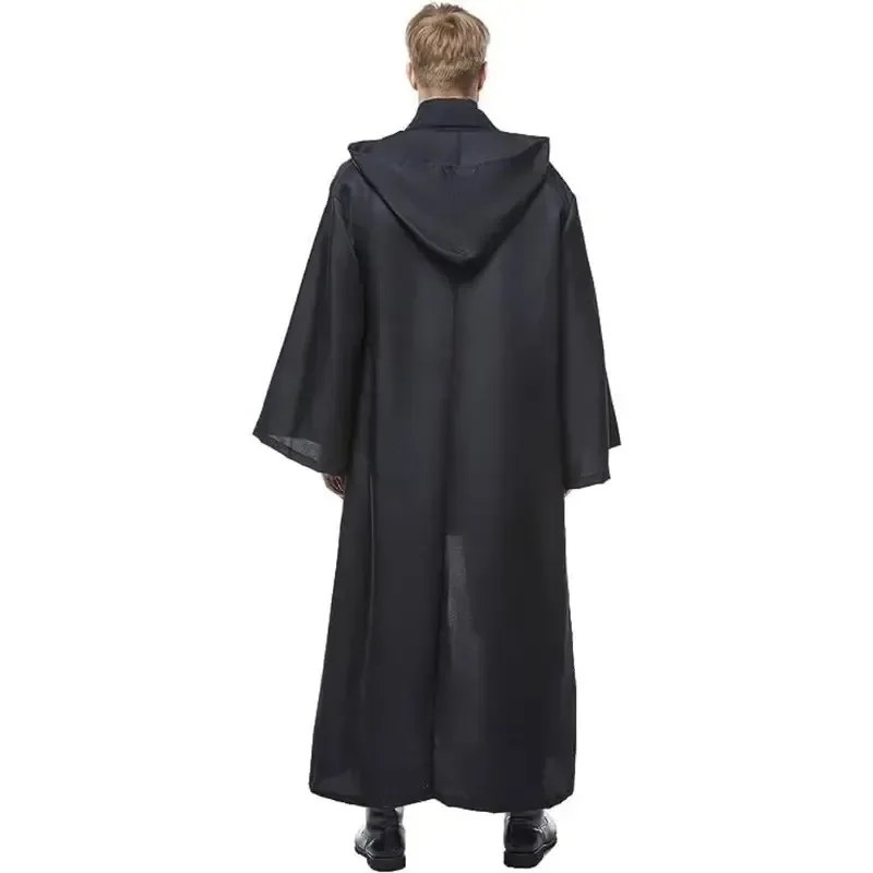 Sorcerer Long Shirt Hooded Black Robe Costume Halloween Cloak Cosplay Costume Wizard Tunic Hooded Robe Adults and Children
