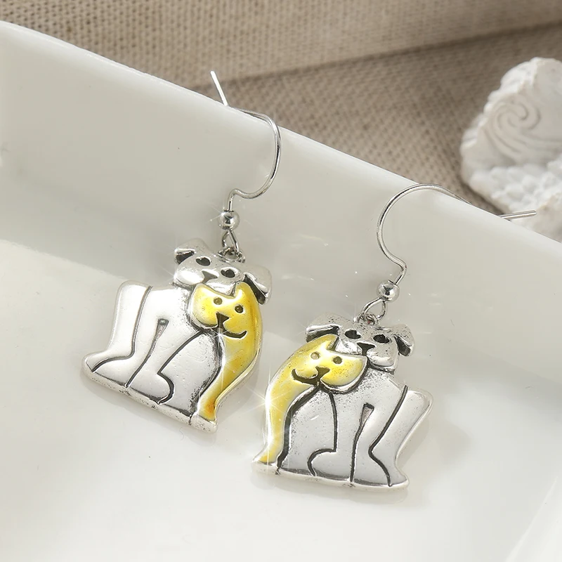 Cute Dog Pattern Drop Dangle Earrings For Women Creative Two Tone Metal Earrings Korean Fashion Casual Jewelry Idea Gifts