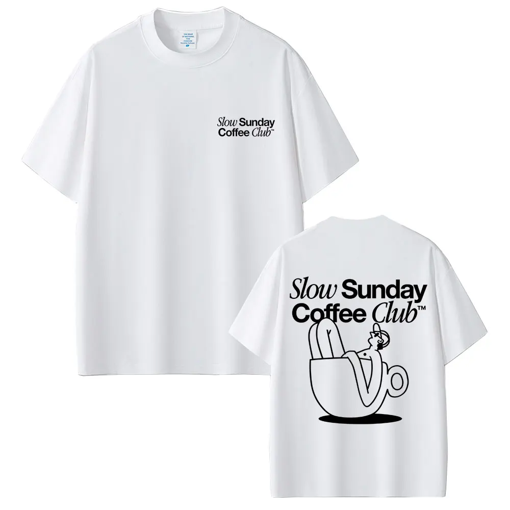 

Slow Sunday Coffee Club Graphic T-shirt Men Women Casual Vintage Cotton Short Sleeve T-shirts Men's Fashion Oversized T Shirts