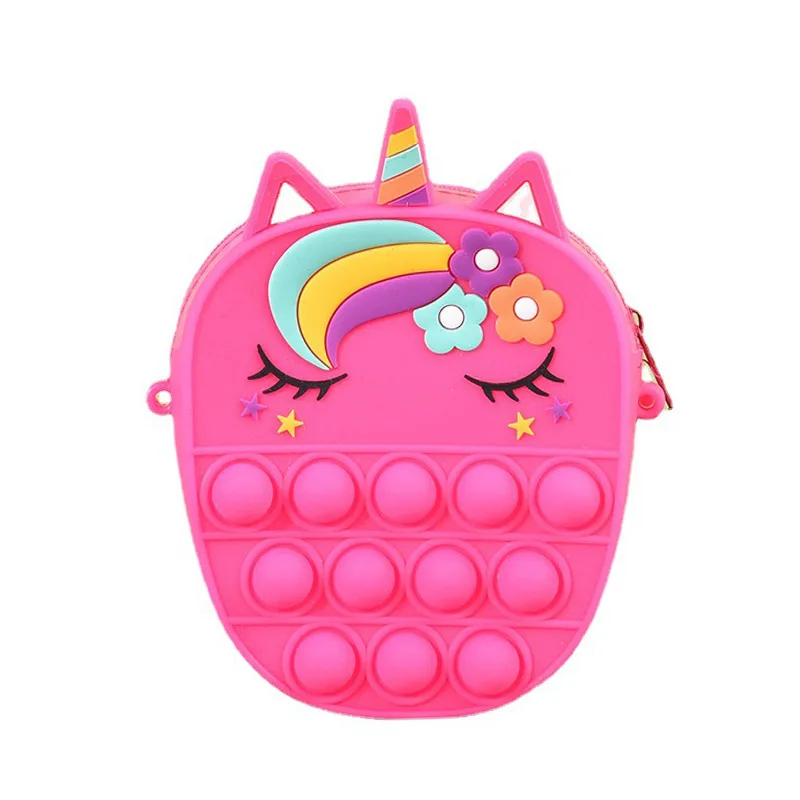 New Unicorn Coin Purse Rainbow Princess Silicone Messenger Bag Children Cute Toys Coin Pouch Cartoon Decompression Bag Wallet