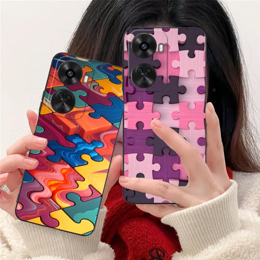 Puzzle Pretty Fashion Mobile Cell Phone Case for Huawei Nova 12 11 10 9 8 7 Pro SE 5G Black Soft Phone Cover Shell