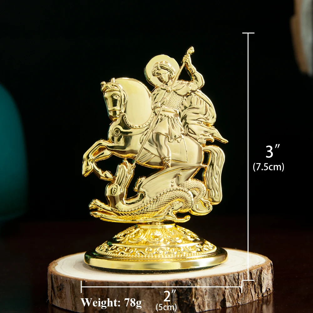 Orthodox George Alloy Statue,Home Tabletop Small Ornament,Car Center Console Ornament Base with Two Sides of Adhesive,3" x 2"
