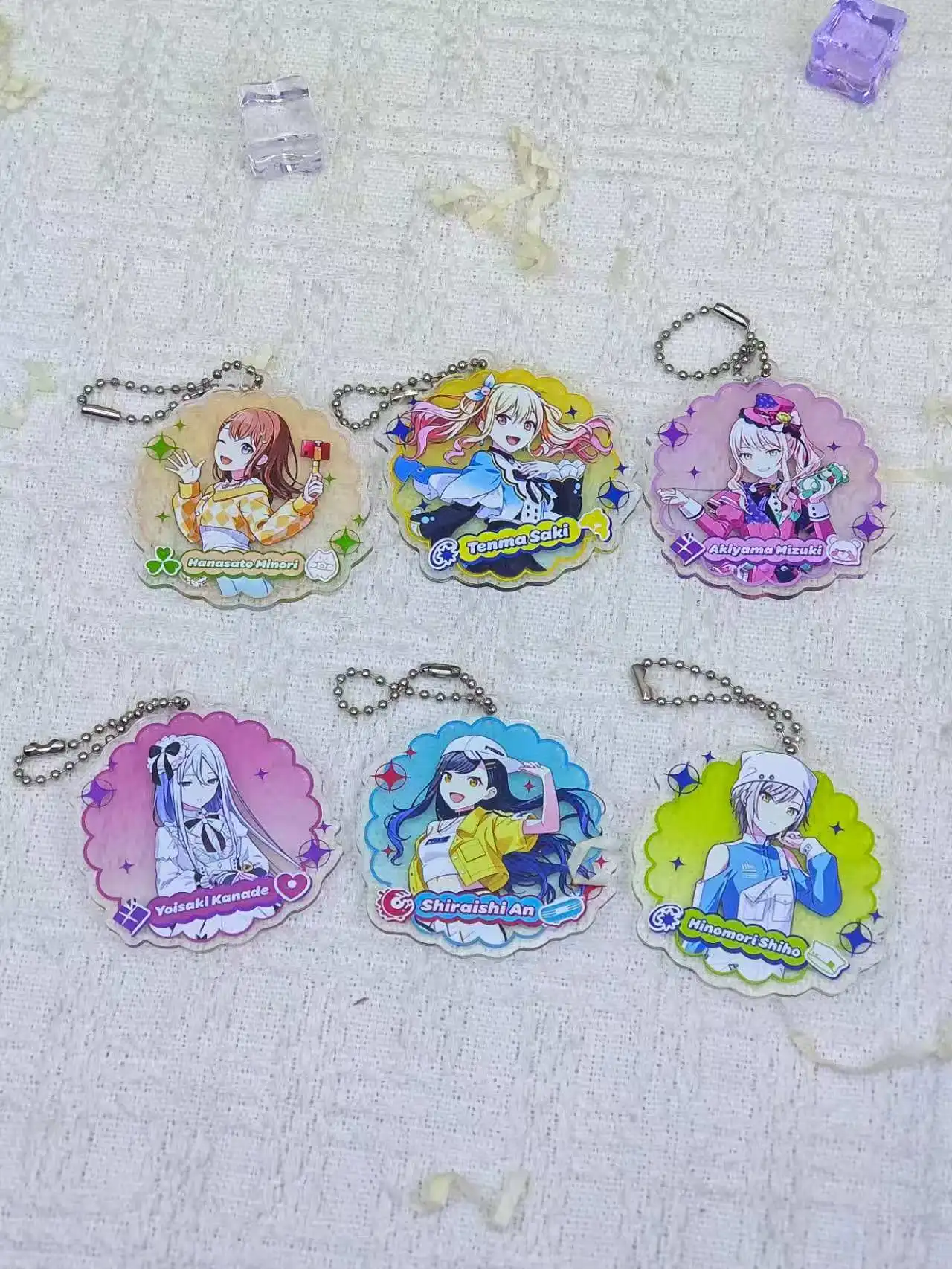 Project Sekai Colorful Stage Acrylic Keychain, Anime Character Bead Chain Key Ring, Cartoon Bag Pendant Charm for Fans Collectio
