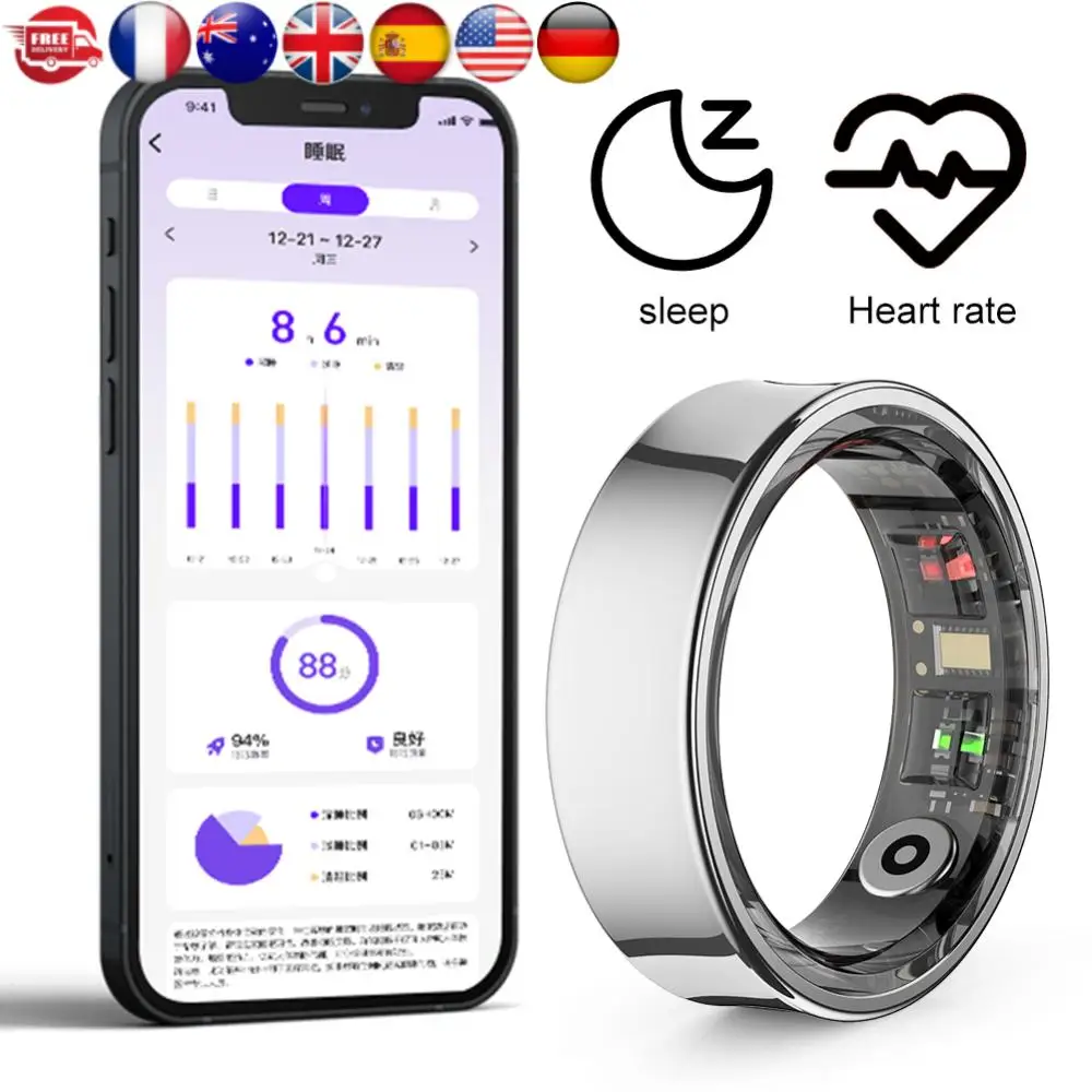

R09 Смарт-кольцо с пульсометром и кислородом в крови, мониторинг сна, монитор здоровья, спортивное кольцо для здоровья для мужчин и женщин для телефона Xiaomi Samsung