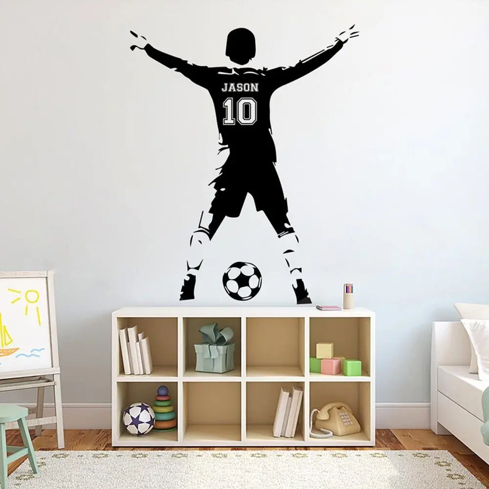 Wall Art Decor-Kids & Boy Bedroom Soccer Wall Sticker Football Personalized Name & Number Vinyl Wall Decal Poster