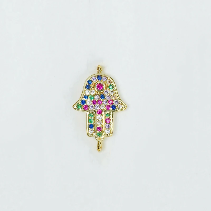 12 Pcs Brass Connector for Diy Jewelry Accessories Bracelet Necklace Making Pave Inlay Color Zircon Palm Eyes Heart Hollow Charm