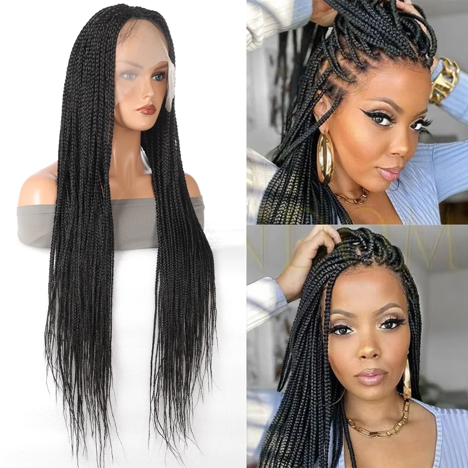 Afro Faux Locs Crochet Cornrow Braided Wig Synthetic Full Lace Knotless Box Braids Wig Side Part Lace Wig for Party Halloween