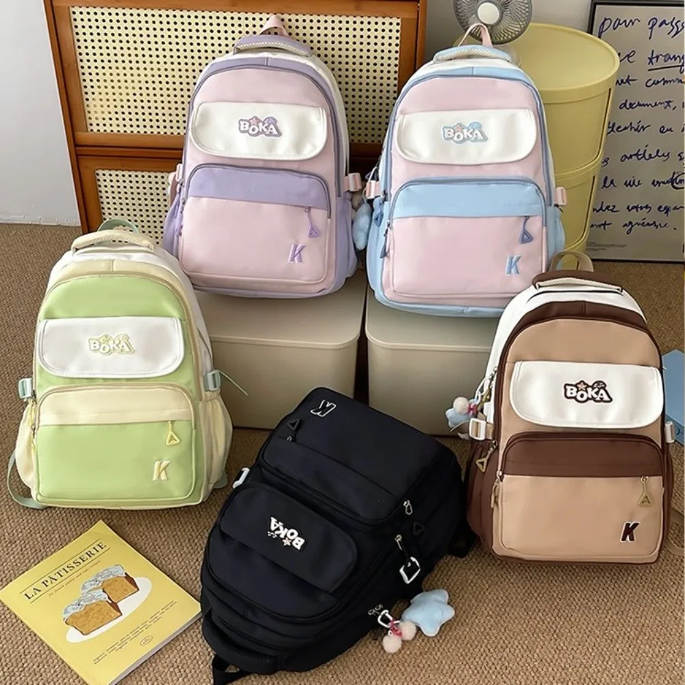 

Contrast Color Shoulder Backpack Large Capacity Multi-pockets Travel Laptop Rucksack Nylon Wear-resistant Student School Bag