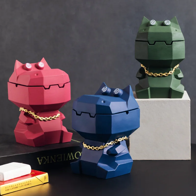 1pcs Hippo Ashtray with Lid - Cement Cartoon Animal Home Office Decorative Accessory  Living Room Desk Smoking Organizer