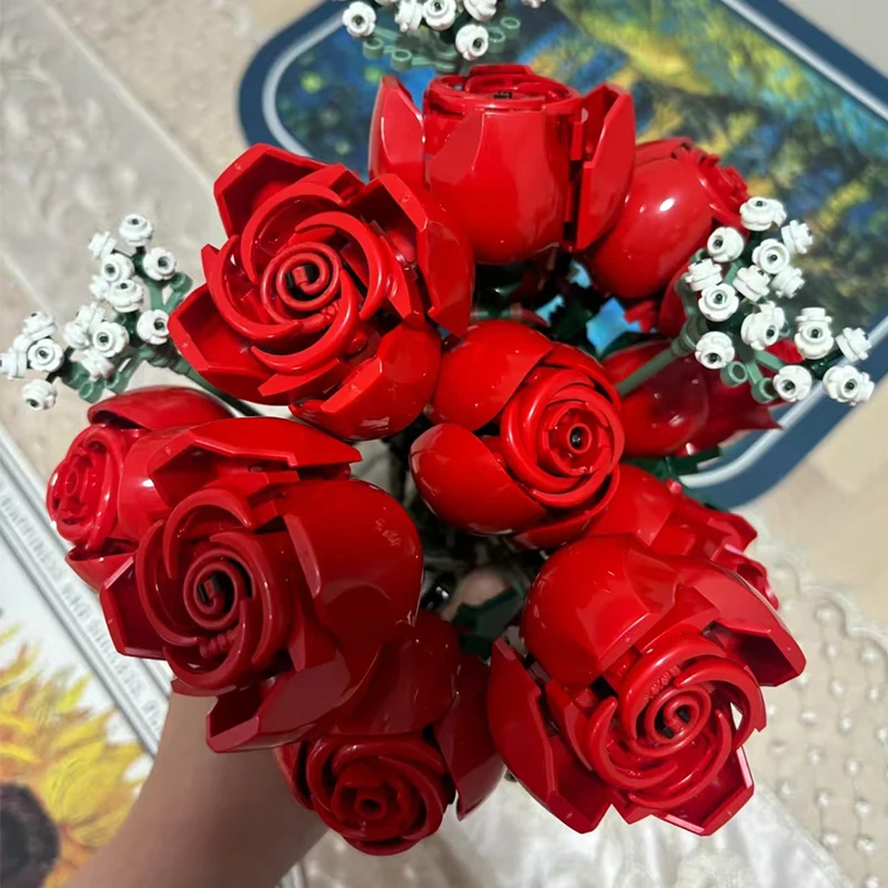 

Rose Flower Bouquet Building Kit Gifts for Adults Women 822PCS Red Roses Artificial Flowers for Valentines Flower Decor