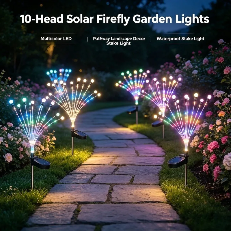 Solar Firefly Lights Outdoor, Waterproof Garden Stake Lights with Transparent Pole for Lawn Yard Patio Decor