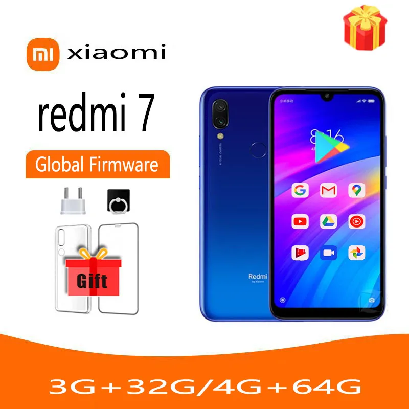 

Смартфон Xiaomi Redmi 7 с глобальной прошивкой, Google Play, 6,26, Android, 4000 мАч, сканер отпечатков пальцев, Qualcomm, SDM632, Snapdragon 632