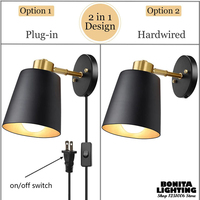 Vintage Industrial Wall Sconce - Adjustable Swing Arm Light for Bedroom, Study, Bar - Bronze Plug-in Wall Lamp Black/White Shade