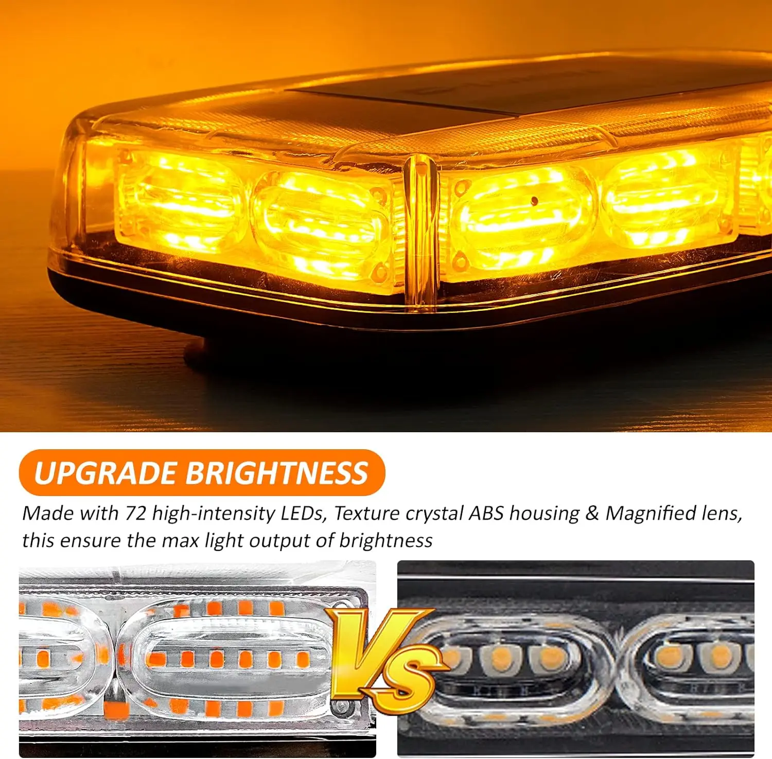 72 LED Magnetic Rotating Flash Beacon Strobe Warning Light Roof Top Emergency Signal Lamps Car Flashing Lights Amber White