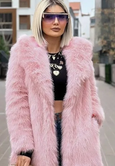 

Утепленное пальто из искусственного меха, теплая верхняя одежда средней длины для женщин, зимняя уличная модная одежда в уличном стиле, белый, розовый цвет, бесплатная доставка