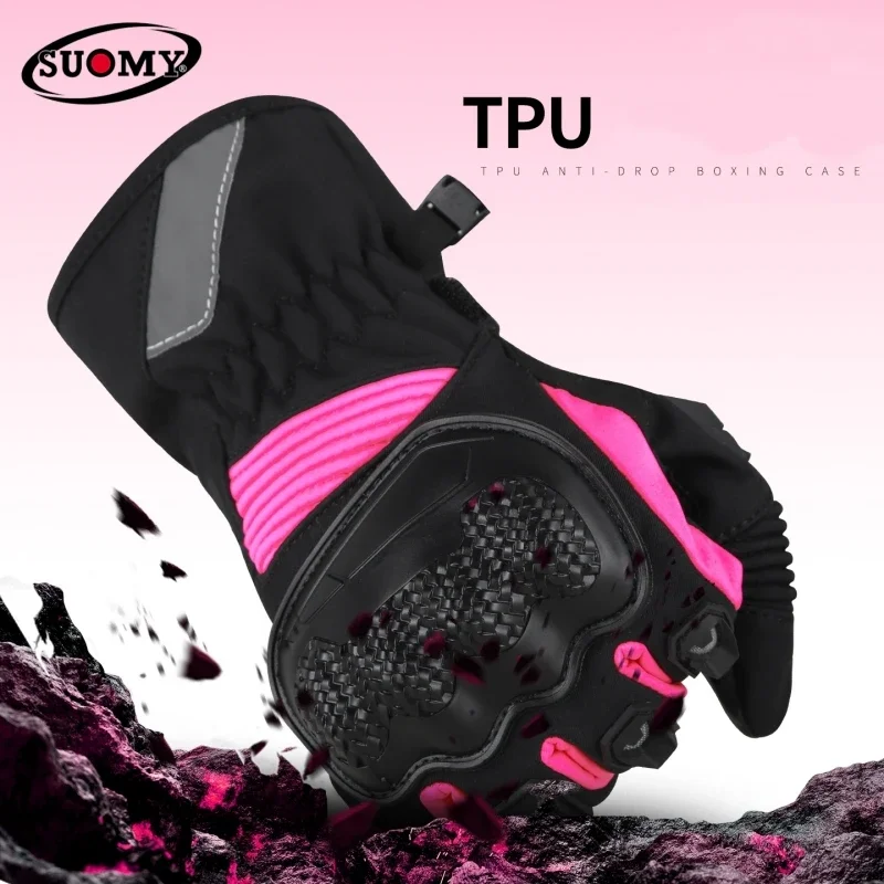 Winter Warm Anti-fall Motorcycle Gloves Women Waterproof Thermal Windproof Touchscreen Anti-Skid Bike Moto Gloves Pink Purple view 5