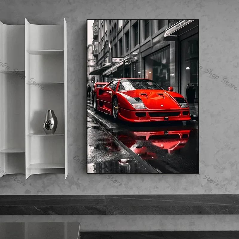 Red and Black Ferraris-F40 Luxury Car Posters and Prints Canvas Painting Wall Art Pictures Modern Office Living Room Home Decor