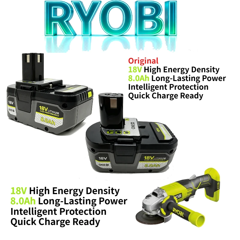 Ryobi 18V 8.0Ah Battery,Fast Charging，Reducing Charging Time，improving Work Efficiency，Fit R18AG7, for Ryobi 18V Electric Tools