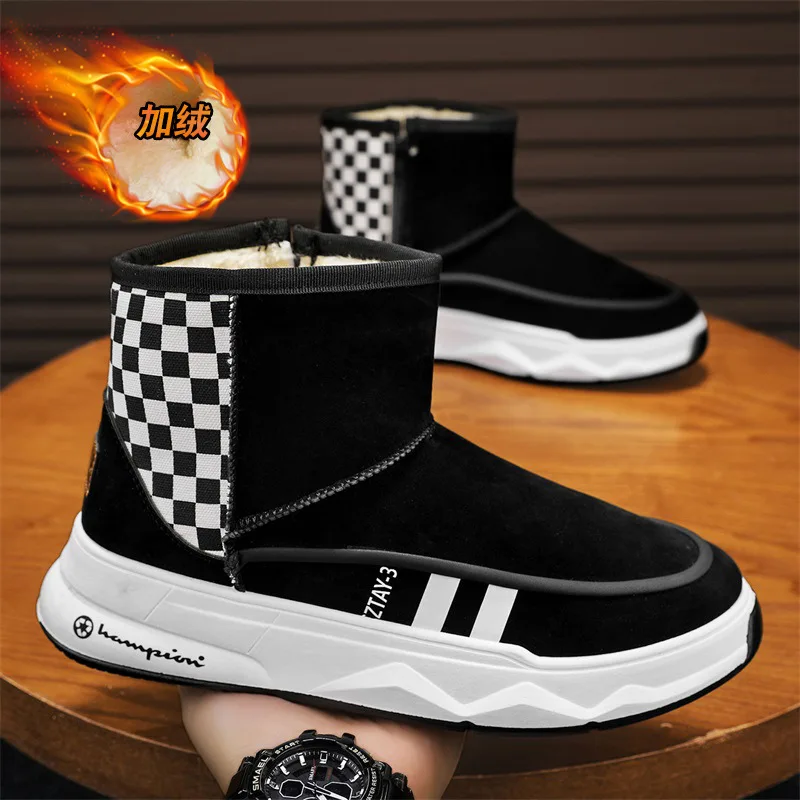 Men's winter snow boots, thick-soled high-top cotton boots with fleece and thickening, warm and comfortable outdoor men's boots