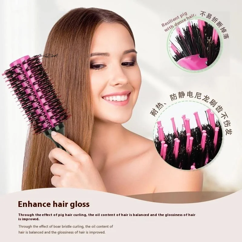 

Профессиональная круглая щетка для волос для женщин с деревянной ручкой из щетины кабана, смешанная нейлоном, салонный качественный инструмент для укладки волос для завивки волос