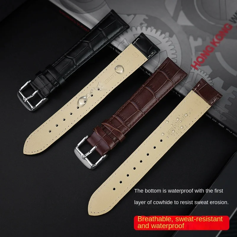 Longer Watch Strap 20mm 22mm For Bigger wrist lengthened cowhide watchband Crocodile texture cowhide men\'s Black Brown