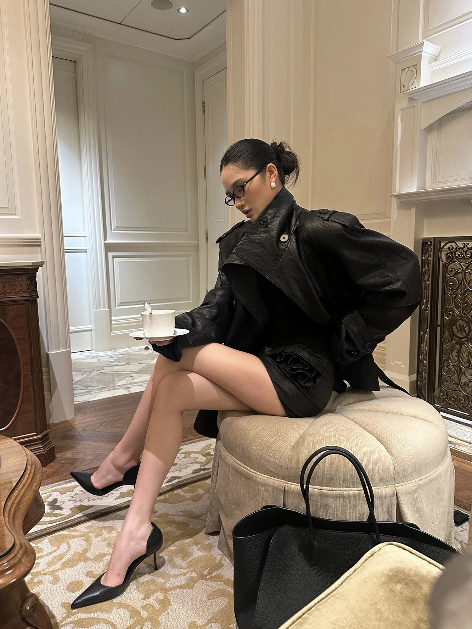 เสื้อแจ็คเก็ตหนัง Rovente Bla คอตั้งทรงหลวมสำหรับผู้หญิง สไตล์อเมริกันเรโทร แขนยาว แฟชั่นลำลอง