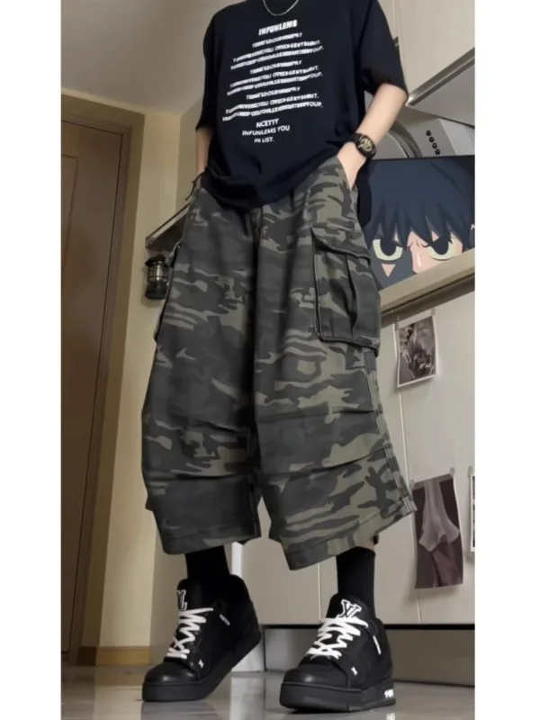 

American Retro Straight Leg Jeans Men Women Summer Hip Hop High Street Five orts Hole Denim Pants Casual Loose Fit Jeans