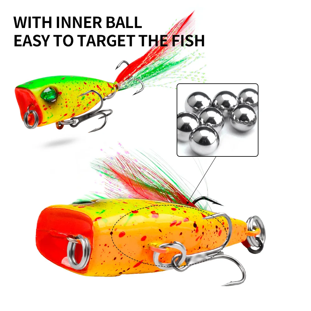 4,3cm 4g Mini Popper Angelköder Oberflächenköder Harter Kunstköder Künstliche Wobbler Plastik Pesca Angelzubehör mit 10 Stück # Federhaken – Detail 5