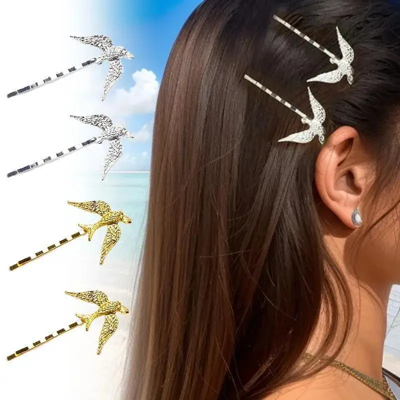 1Pcs Women Hairpin Metal Alloy One Word Folder Hair Accessories Swallow Animal Shape For Girl Headdress〔Funny〕