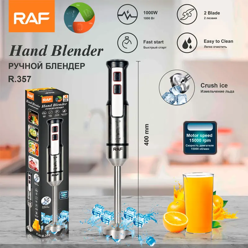 Portable Electric Hand Blender,Household Food Mixer,Kitchen Ice Crusher,Stainless Steel,1000W Powerful,2 Blade Fast Start