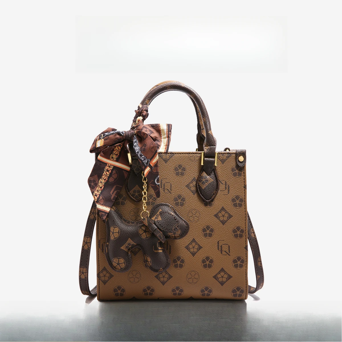 

‌2025 Monogram Tote Bag for Women - Stylish Shoulder & Crossbody Bag with Scarf Charm, Luxury Convertible Handbag for Work/Daily