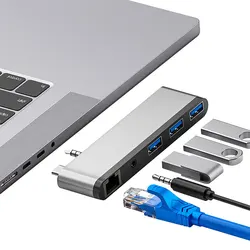 USB C Hub 3 0 Type C Desktop Docking Station With 3 Port USB3.0 100/1000 Mbps RJ45 Audio Jack Card Reader For Macbook Pro 2021