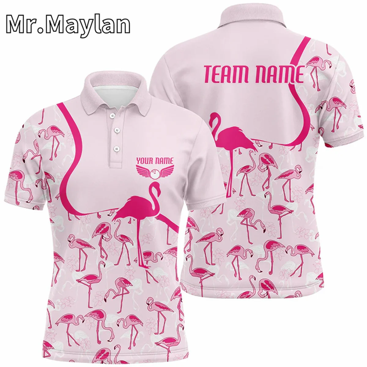 3D Pink Flamingo Customized Bowling Sports Polo Shirt For Women And Men Bowling Tournament Shirts Gifts For Bowlers Unisex Tops