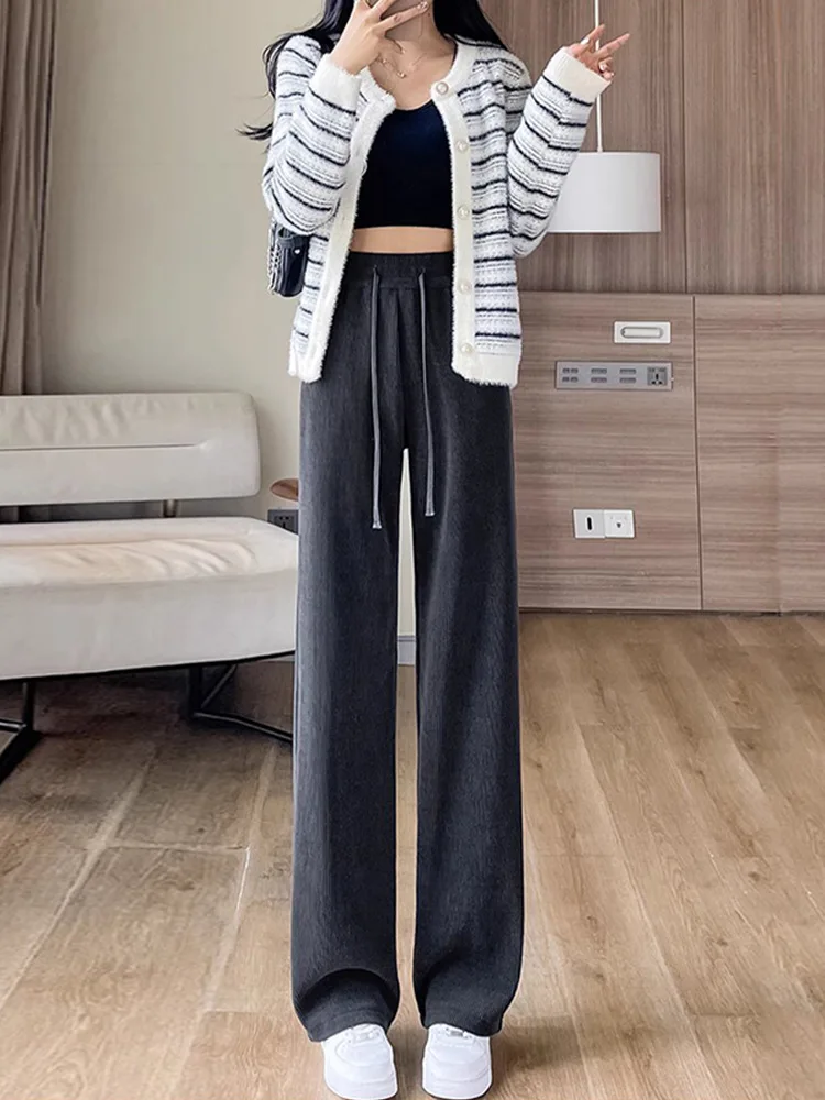 Pantalon à jambes larges bureau femmes printemps lin plis école confortable étudiants à lacets esthétique respirant Kawaii pantalon rétro