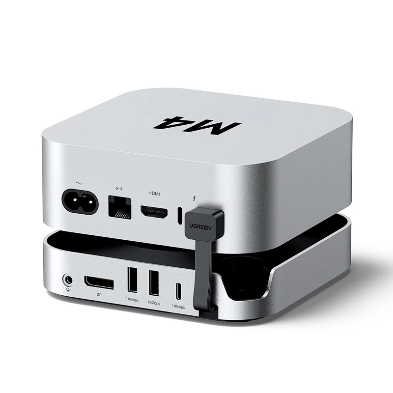 UGREEN – stacja dokująca do Mac Mini, hub USB, adapter Type-C na DP, obsługujący 4K przy 240 Hz, slot M.2 NVMe SSD, prędkość 10 Gbps, czytnik kart SD i TF, gniazdo 3,5 mm, kompatybilna z Mac Mini M4/M5/M6. — zdjęcie produktu 7