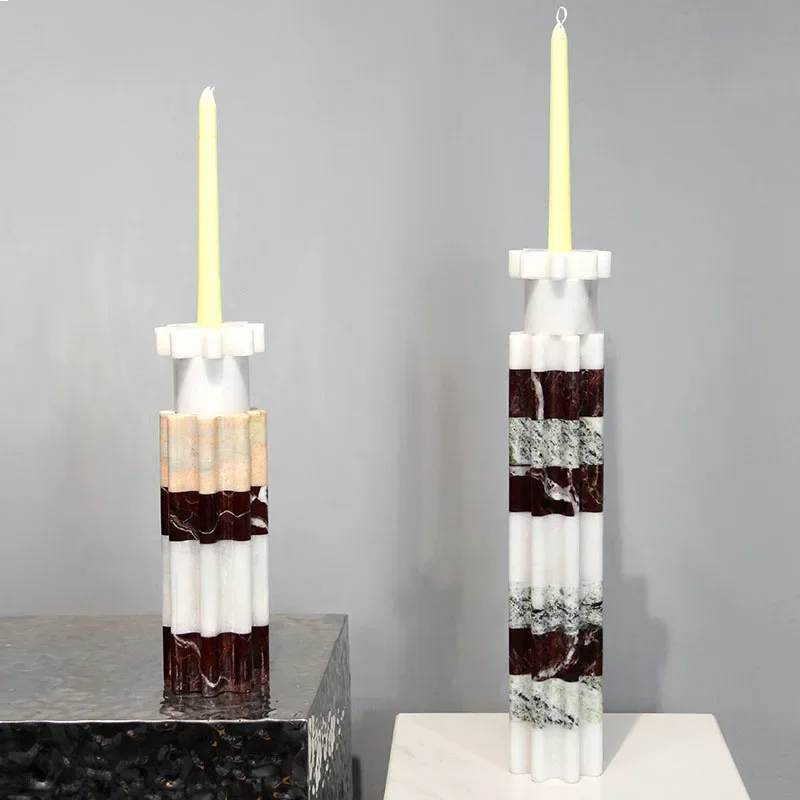 【Natural】Real Marble Candle Holders for Candlesticks Luxury Taper Candle Holders for Table Centerpiece Wedding Home Decor
