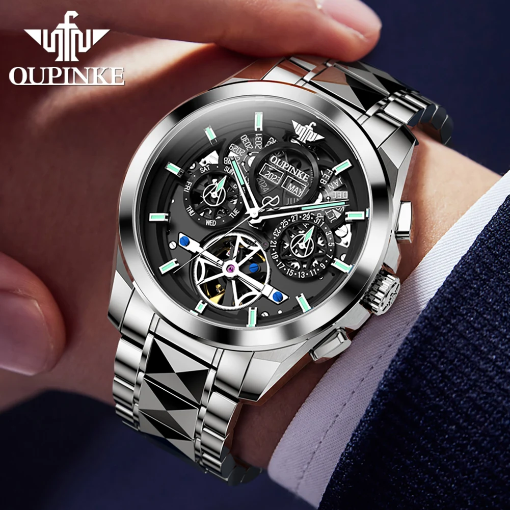 OUPINKE Automatic Mechanical Watch for Men Luxury Top Brand Tungsten Steel Sapphire Mirror Original Waterpoof Watches 2023 Trend