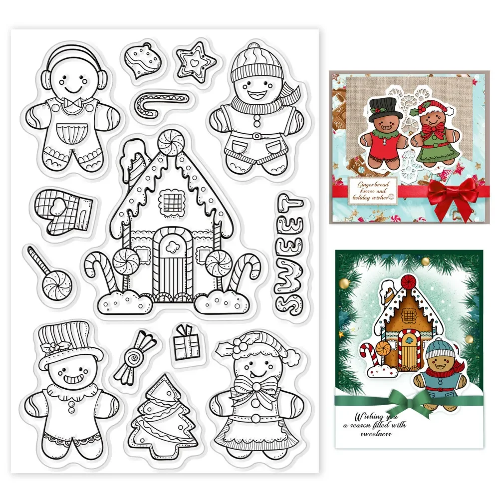 Christmas Tree Clear Stamp Gingerbread Man House Transparent Silicone Stamp Candy Gift for Scrapbook Journal Card Making Photo