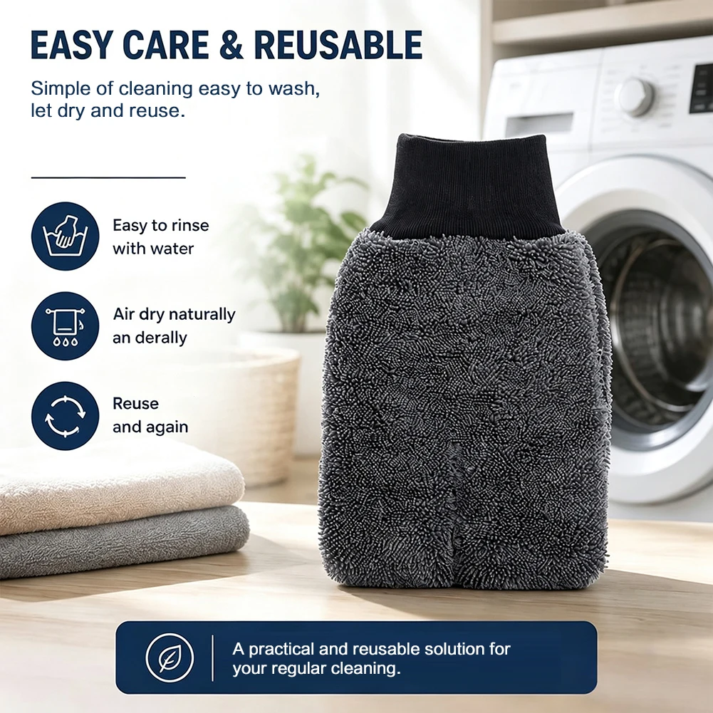 Microfiber Car Wash Mitt,Multi Functional Professional Double-Sided Cleaning Gloves,Superior Water And Soaps Absorption Capacity